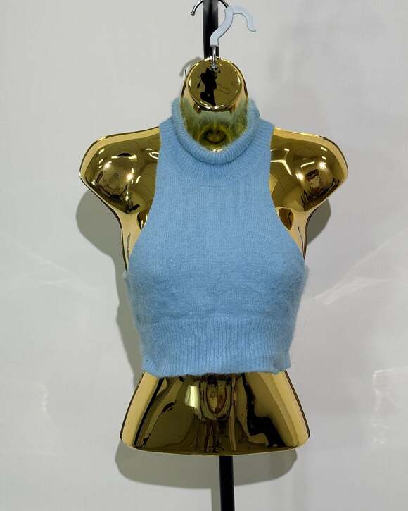 Baby Blue Turtleneck Crop Knit Top - Picture 5 of 7